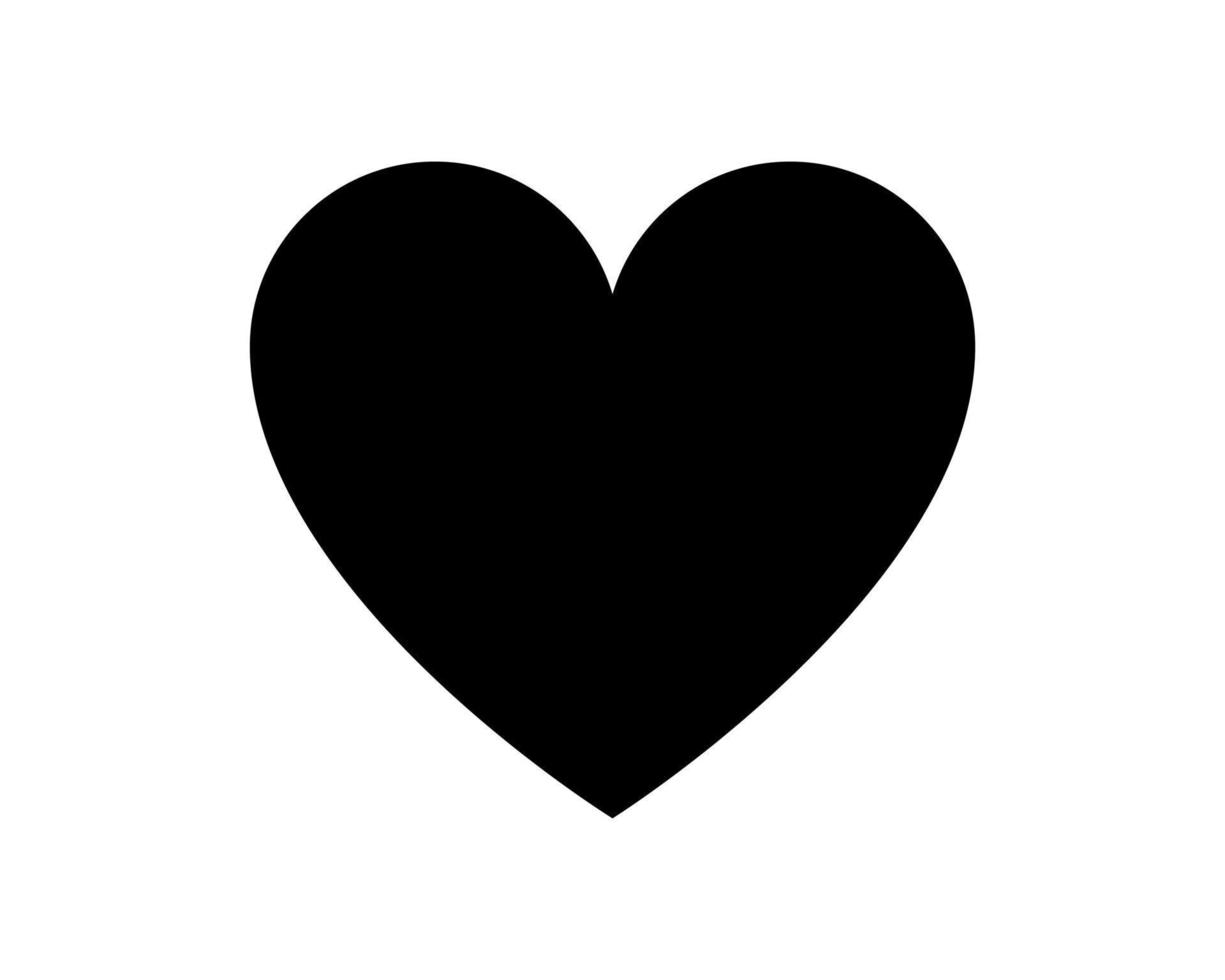 silueta negra del icono del vector del corazón del amor aislada en el fondo blanco.