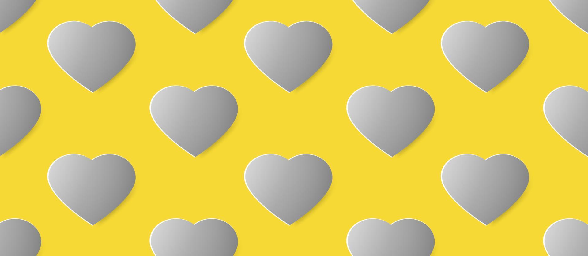 Paper grey hearts on a yellow background vector