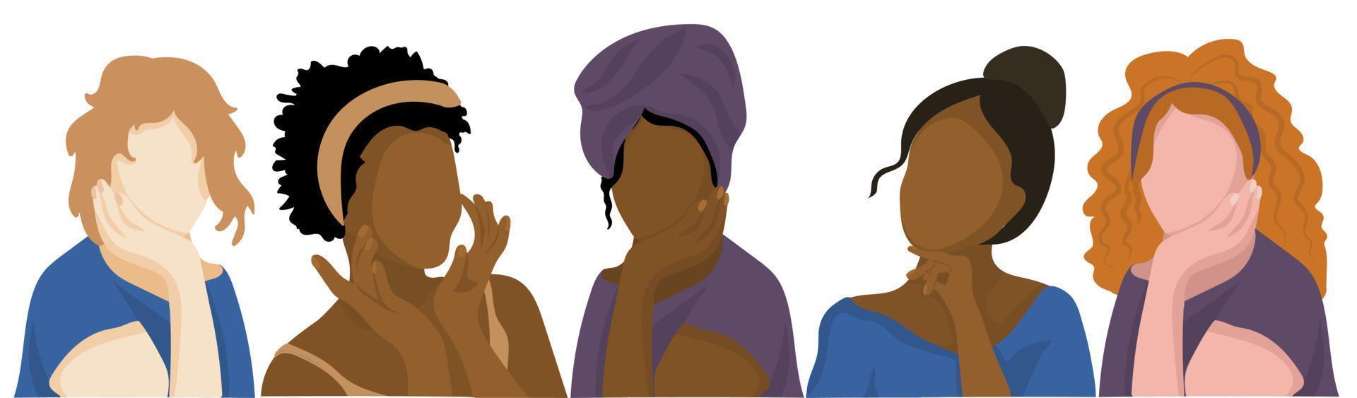 Women of different nationalities. Multi-ethnic beauty vector