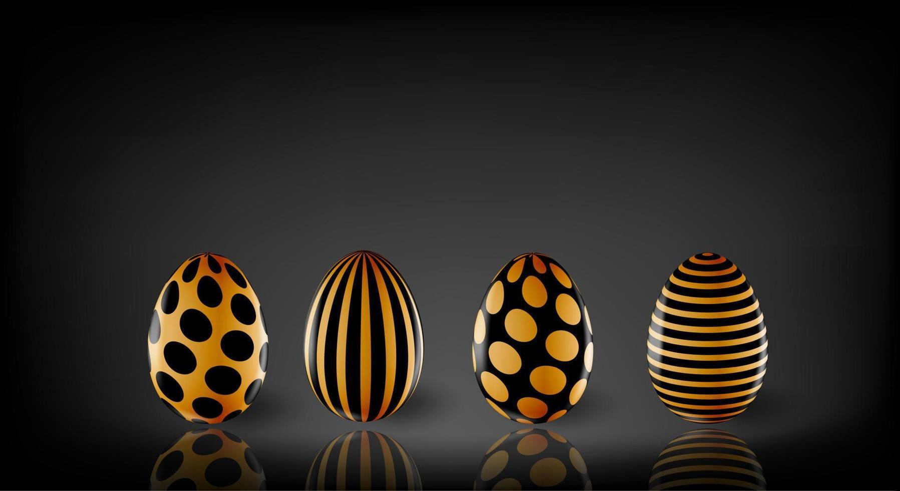 Row of golden eggs on black. Easter poster and banner template. Realistic vector
