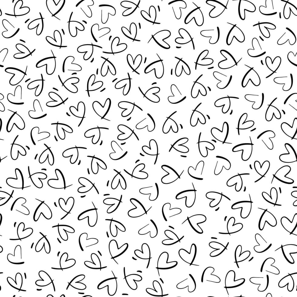 patrón monocromo transparente con pequeños corazones. textura repetitiva vectorial. telón de fondo repetible con pequeños corazones negros dibujados a mano. vector