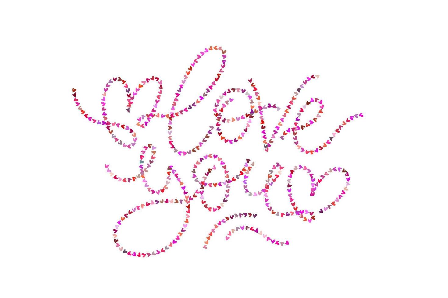 Vector lettering love you horizontal card. Love you words made of tiny drawn hearts magenta shades. Valentine's day greeting template.