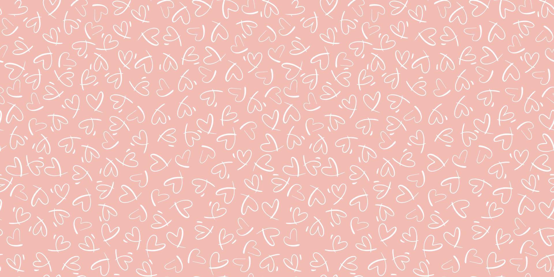 Seamless vector pattern with small hearts. Vector repeating texture with white linear heart on pink background. Repeatable backdrop with hand drawn tiny hearts.