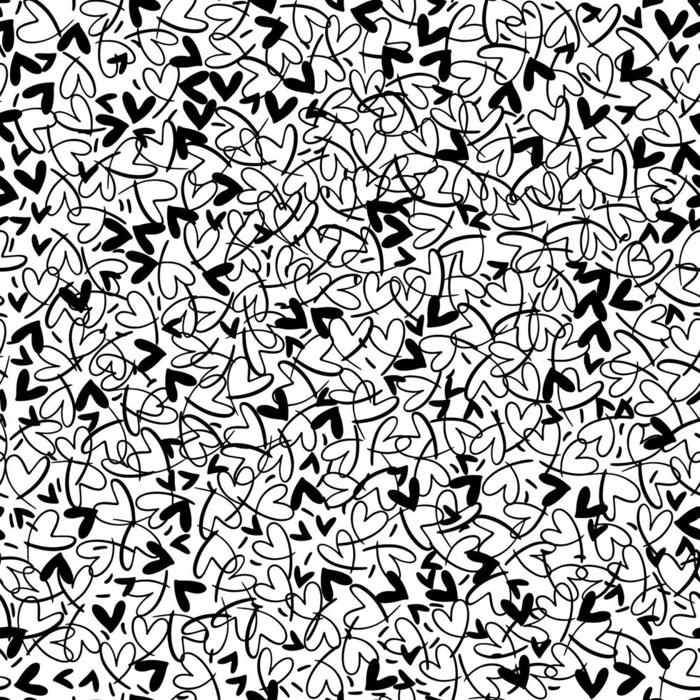 patrón monocromo transparente con pequeños corazones. textura repetitiva vectorial. telón de fondo repetible con pequeños corazones negros dibujados a mano. vector