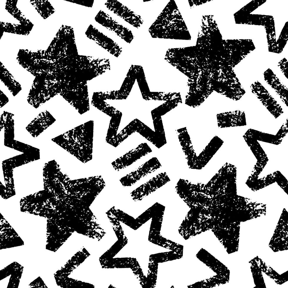 Abstract seamless bold stars pattern. Grunge urban pattern black color on transparent background. Silhouette repeated backdrop. vector