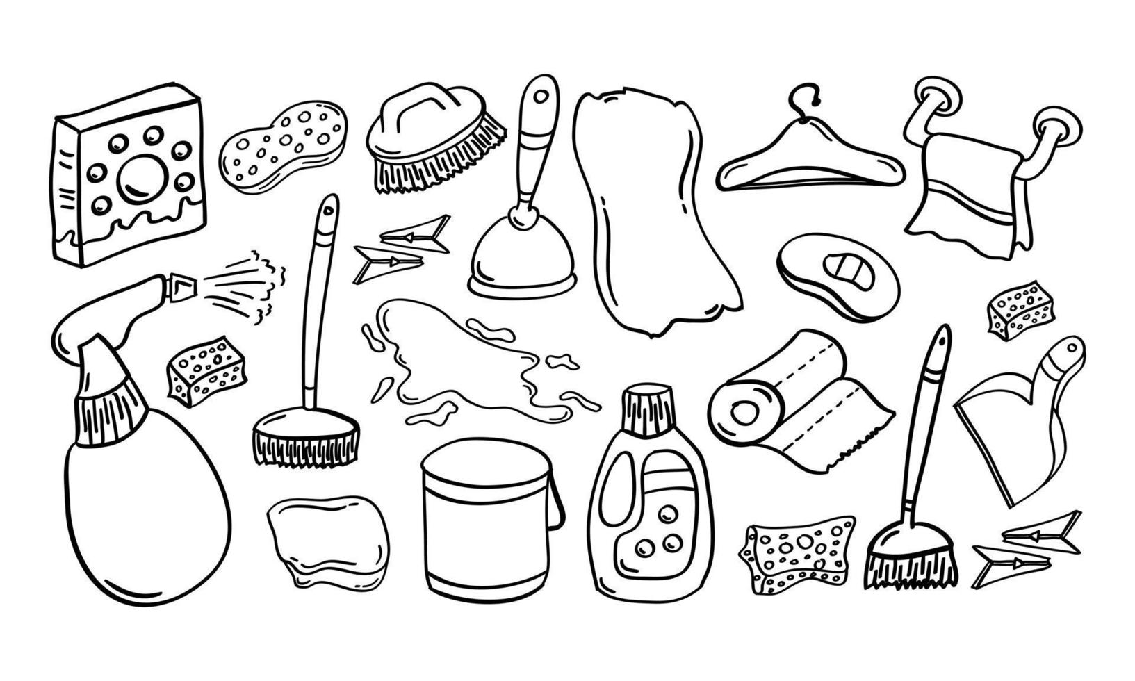 iconos de limpieza o limpieza del hogar dibujados a mano vector