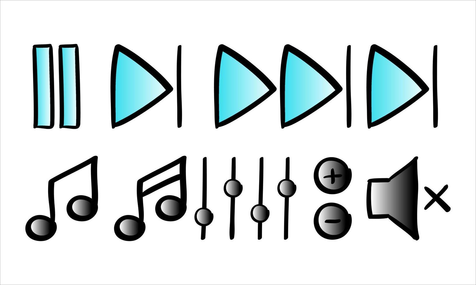 conjunto dibujado a mano de iconos de controles de música vector