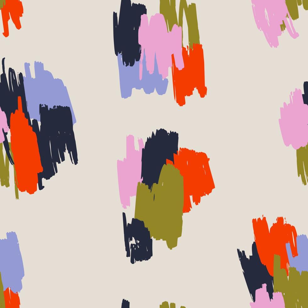 patrón abstracto contemporáneo sin costuras con formas de flores dibujadas a mano, manchas, puntos y líneas con texturas. estampado bohemio vibrante. Ilustración de vector de collage moderno