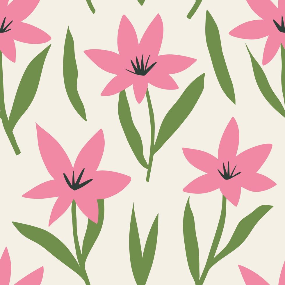 patrón estético contemporáneo imprimible sin costuras con flores retro groovy. fondo boho vintage de estilo ingenuo decorativo de los años 60 y 70 en estilo minimalista de mediados de siglo para tela, papel tapiz o envoltura vector