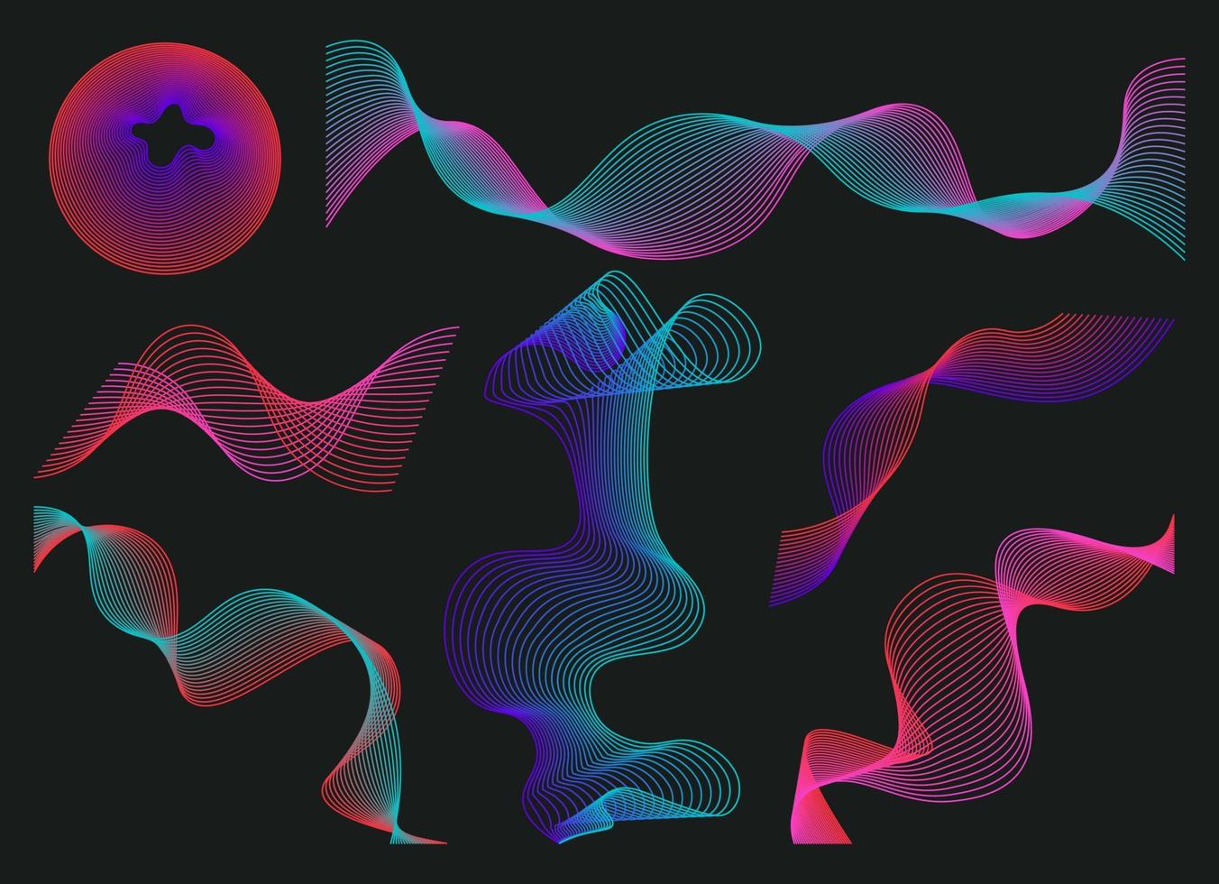 Set of Abstract geometric shapes trending futuristic line design elements, infographic shapes. Modern trendy retro futurism digital vaporwave. Retrofuturistic Vector illustration for UI and UX