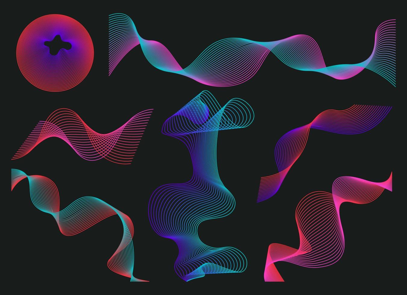 conjunto de formas geométricas abstractas con tendencia a elementos de diseño de líneas futuristas, formas infográficas. onda de vapor digital de futurismo retro de moda moderna. ilustración vectorial retrofuturista para ui y ux vector