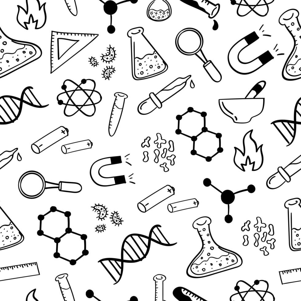 Hand Drawn Chemistry and Science seamless pattern vector