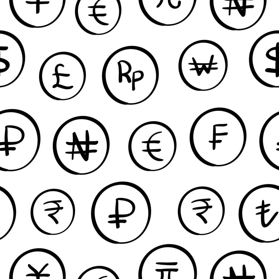 Hand drawn currency symbol seamless pattern vector