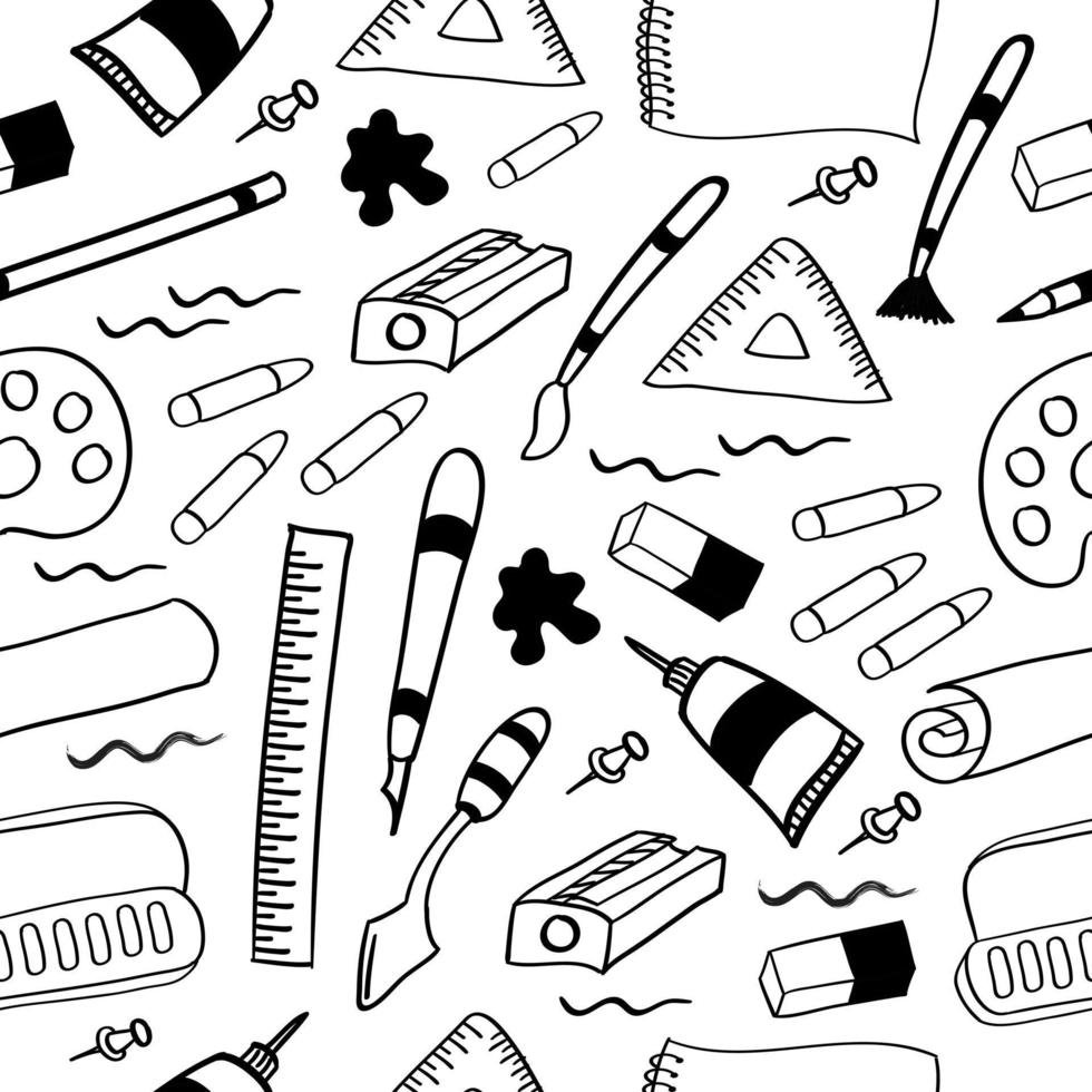 artista dibujado a mano herramientas icono de patrones sin fisuras vector