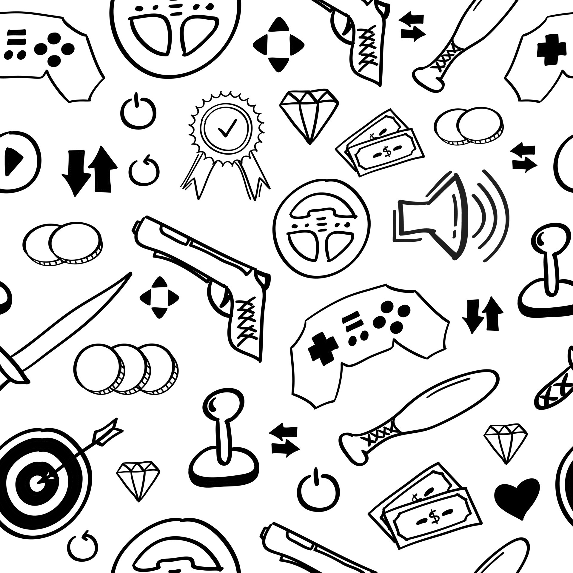 Hand drawn Game icon Seamless pattern 17171171 Vector Art at Vecteezy