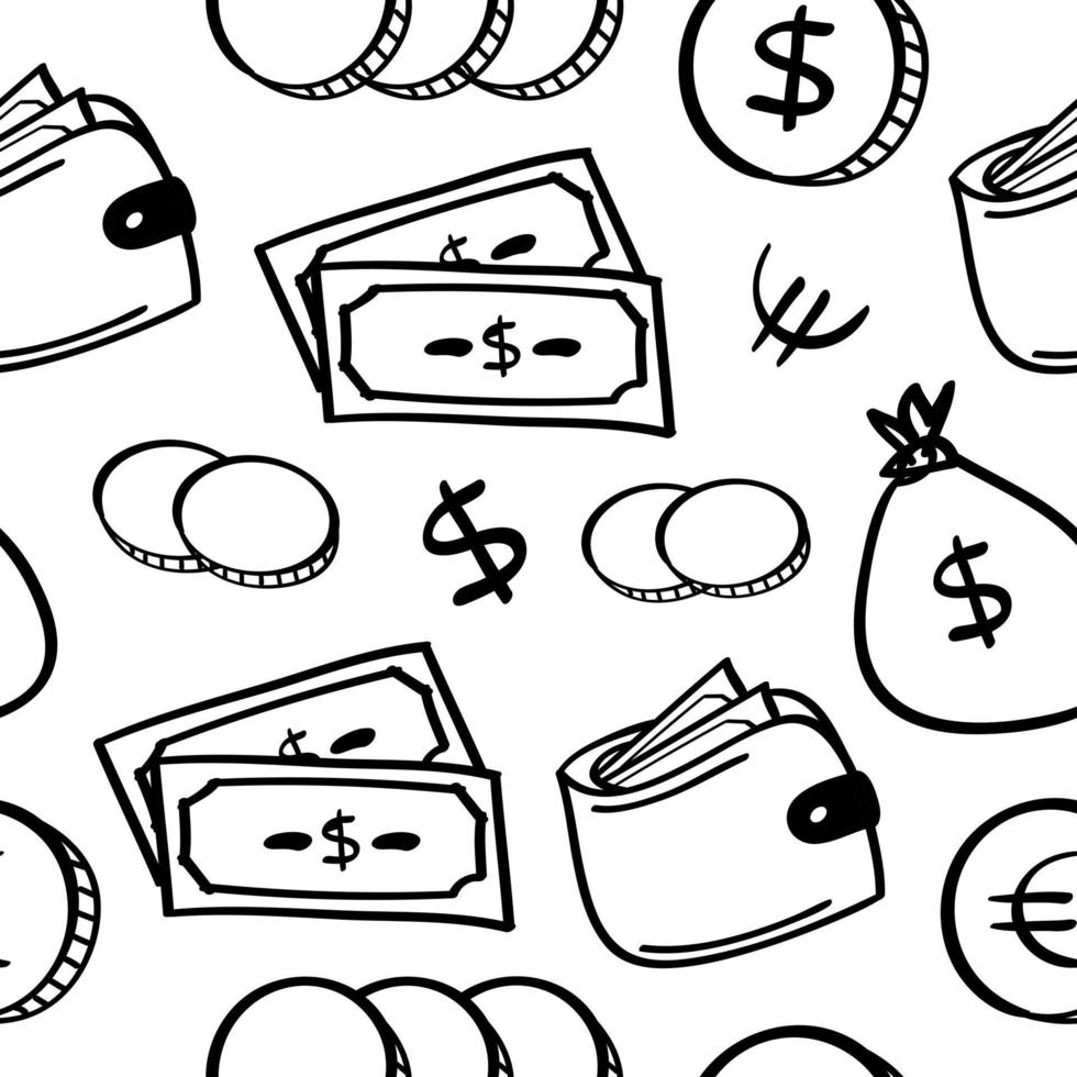 Hand drawn money Seamless pattern vector