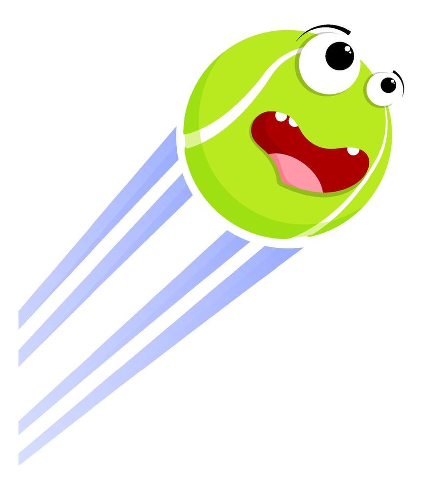 Loud funny crazy tennis ball flies with great speed after great hit. Sport equipment. Vector
