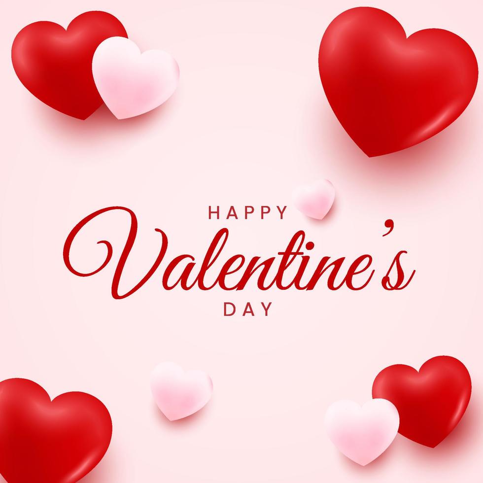 Happy Valentines day background with realistic 3D love heart. Romantic background design. Holiday banner, web poster, flyer, stylish brochure, greeting card, cover. Vector art illustration.