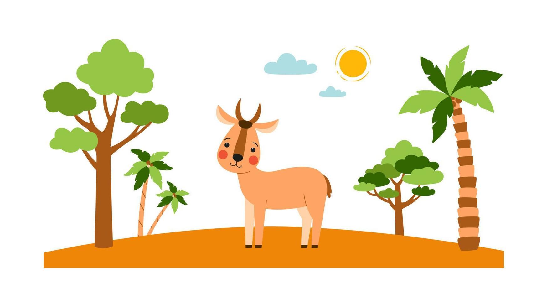 African antelope standing on savannah background vector