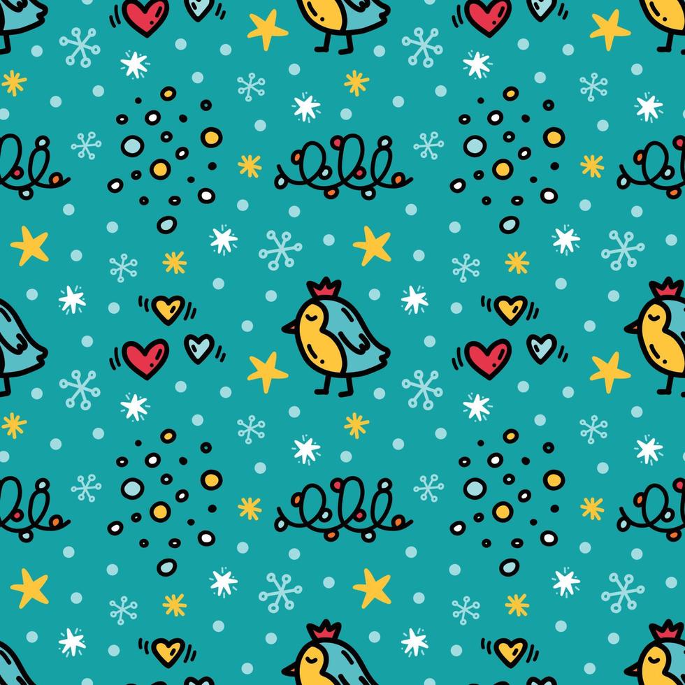 Winter seamless pattern with funny young titmouse birds vector