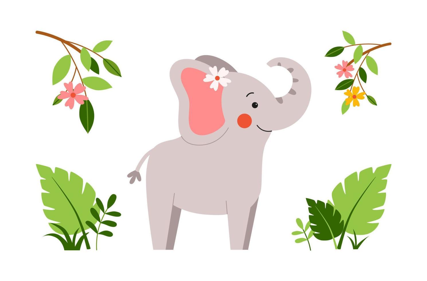 Vector landscape with cute baby elephant