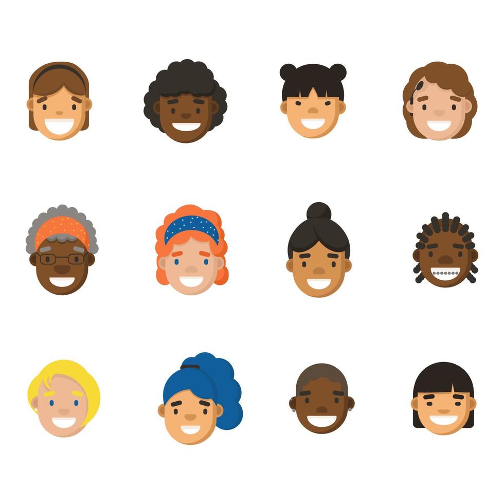 Diverse women avatar icon set. Vector flat illustration.