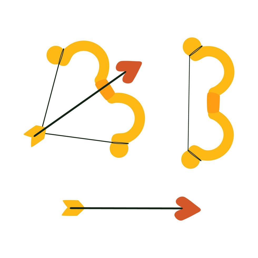 Bow and arrow with heart tip. Vector cartoon hand drawn illustration.