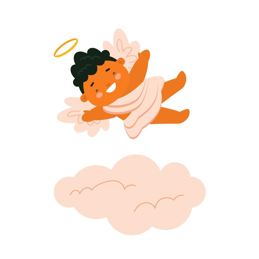 lindo bebé cupido jugando en la nube. personaje de ángel bebé aislado sobre fondo blanco. ilustración vectorial para st. tarjeta de san valentín, impresión, diseño de productos para niños. vector