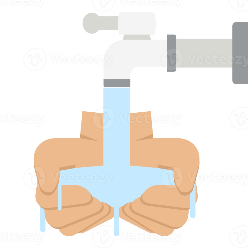 saving clean water from faucet using hand png