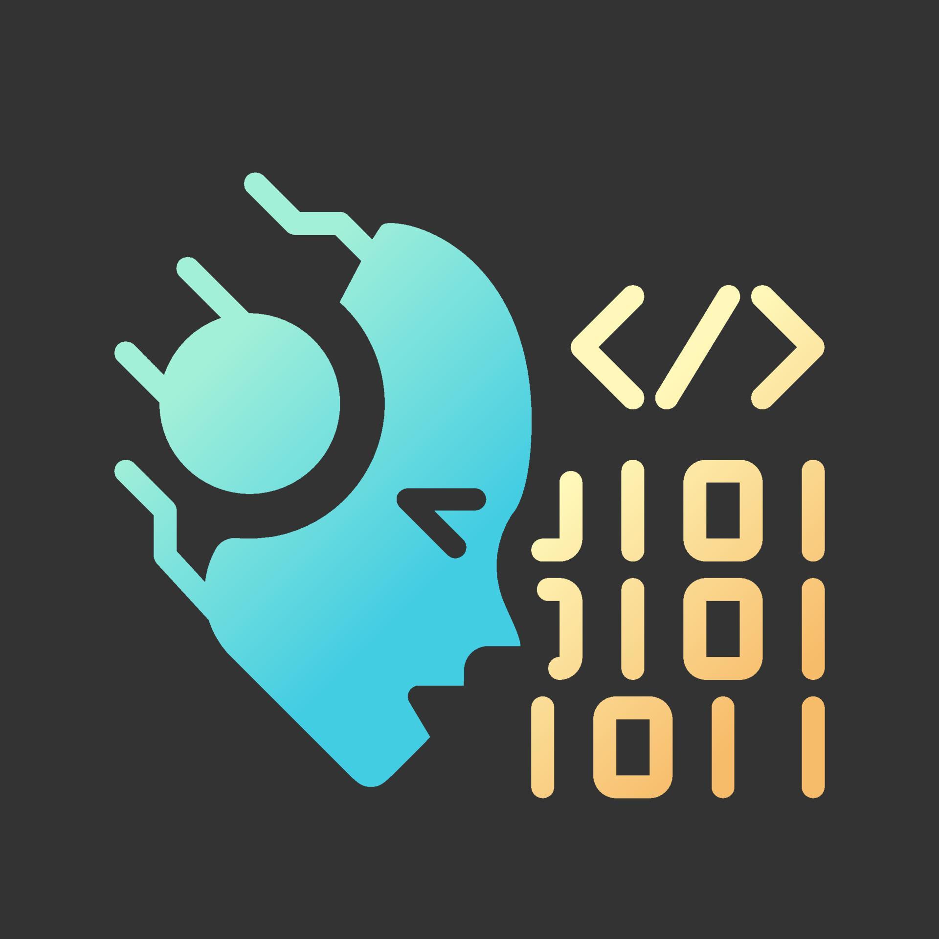 AI codes gradient glyph icon with lineart for dark theme. Programmers ...