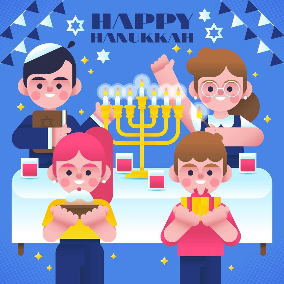 celebrando hanukkah con niños vector
