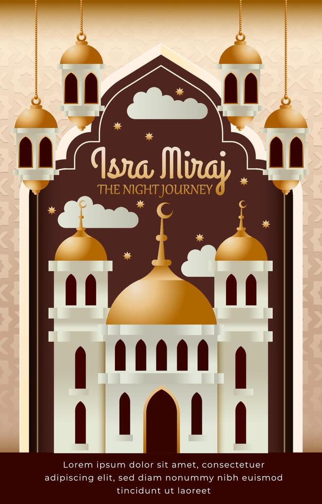Isra Miraj With White Mosque And Starry Night vector