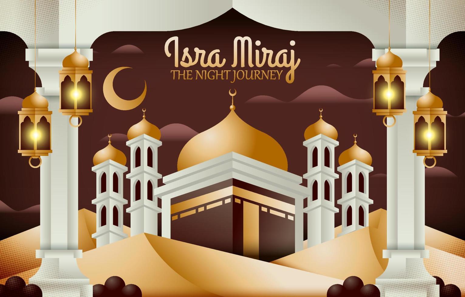 Isra Miraj Background With Desert And Mosque vector