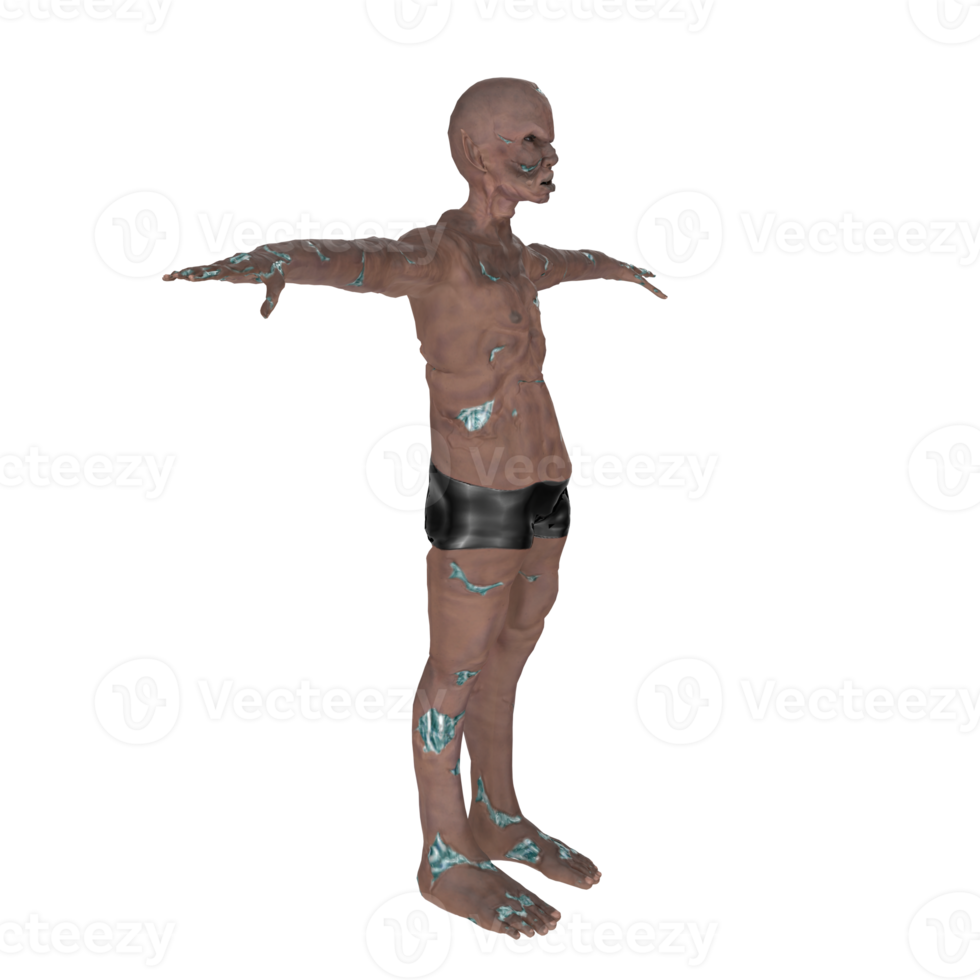 Zumbi na renderização 3d de fundo transparente