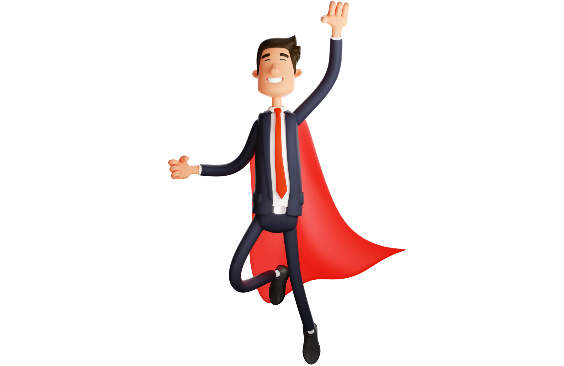 Free 3D illustration. Cute 3D office worker Cartoon Character. The office  worker wears a red cape on his back. Office worker smiles cutely and poses  for flying. 3D Cartoon Character 17172824 PNG