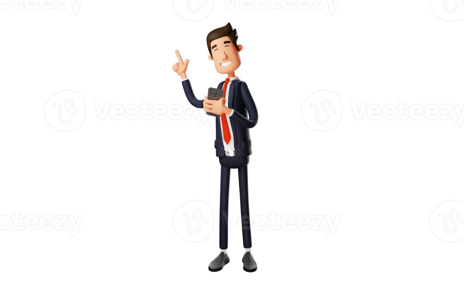 3D illustration. Diligent office worker 3D Cartoon Character. Office worker holding cellphone while explaining something. 3D Cartoon Character png