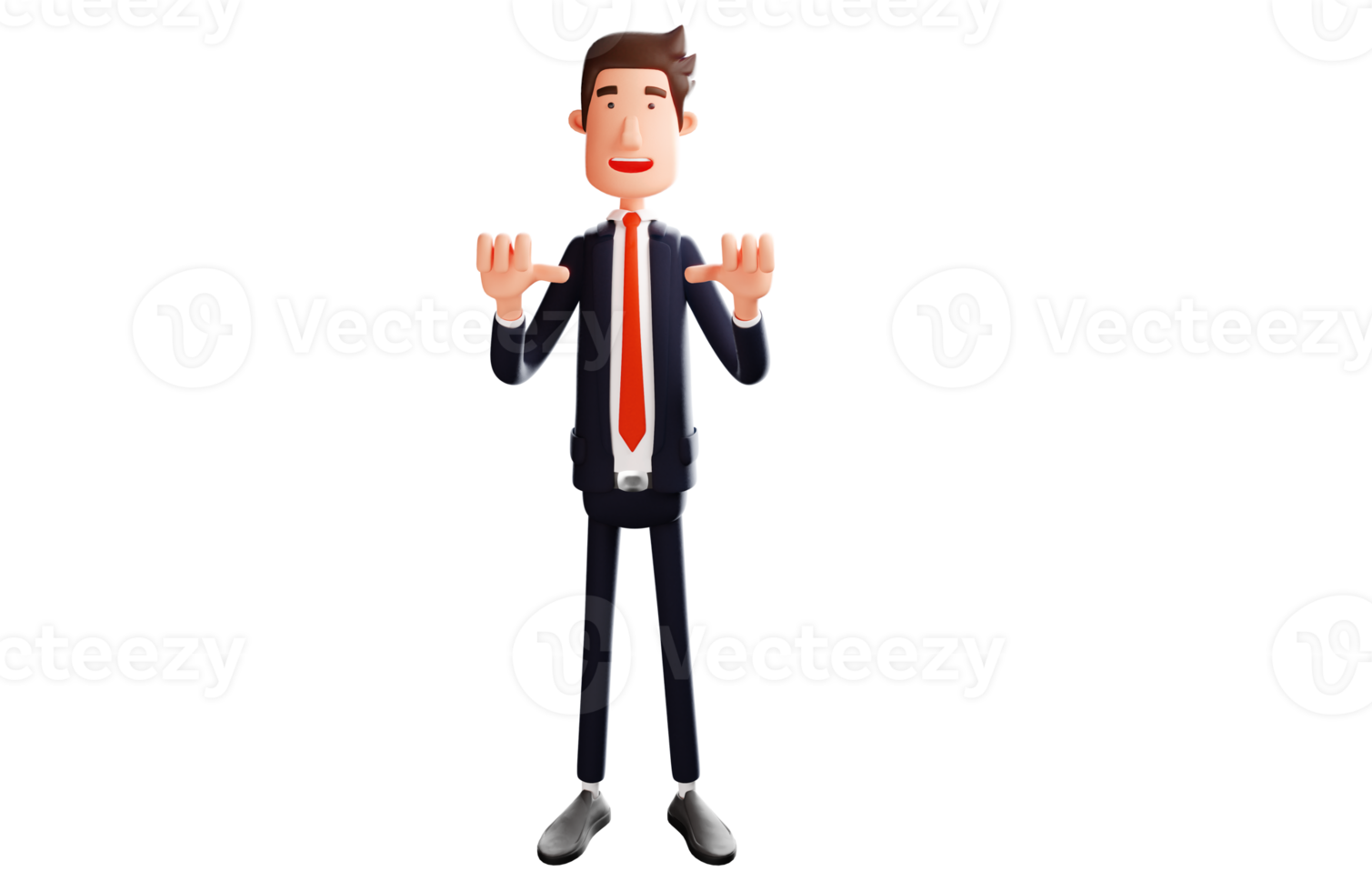 3D illustration. Arrogant office worker 3D Cartoon Character. Worker cartoon standing and giving two thumbs down sign. 3D Cartoon Character png