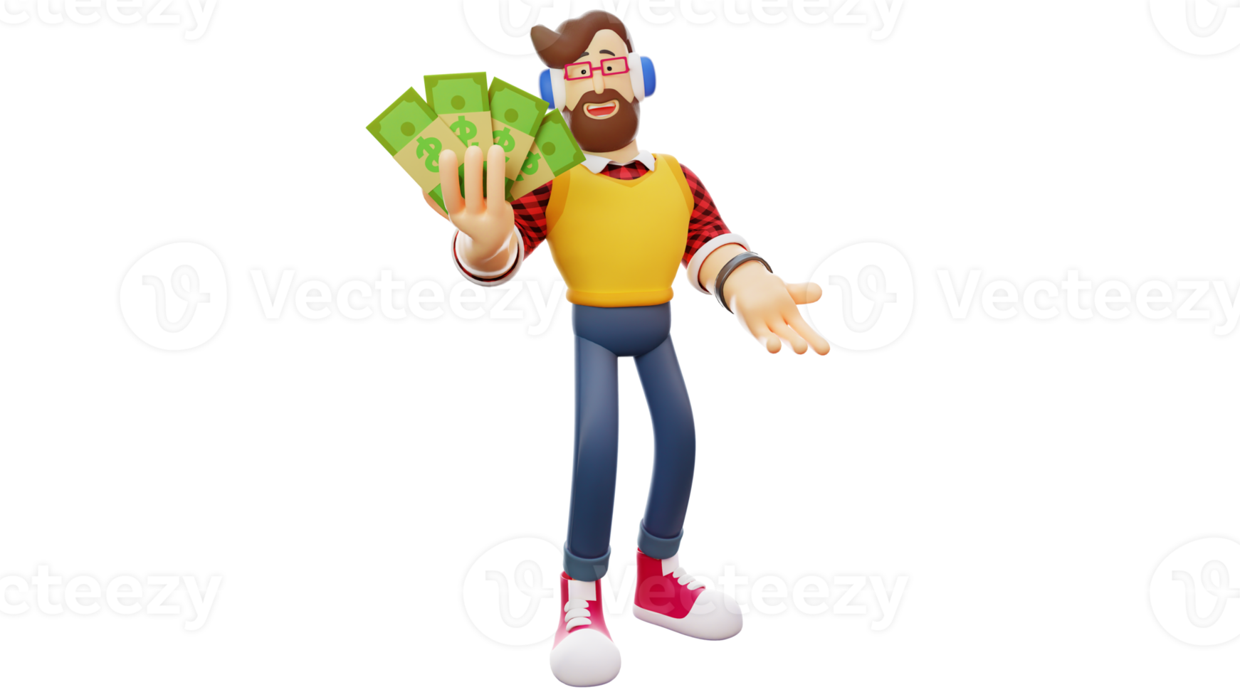 Free 3D illustration. Rich 3D Man Cartoon Character. Rich young man is  happy. Rich man holding lots of money and showing it while smiling. 3D  Cartoon Character 17172842 PNG with Transparent Background