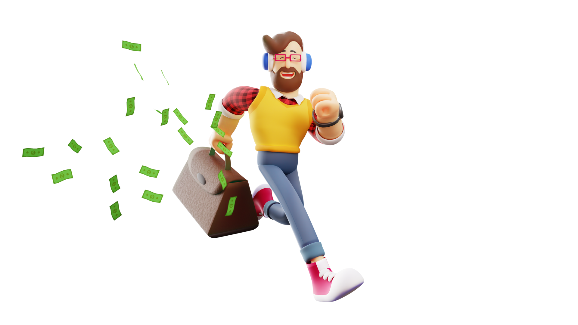 Free 3D illustration. Rich young Man 3D Cartoon Character. Rich man walking  with happy smile. Rich man carrying bag full of money. 3D Cartoon Character  17172845 PNG with Transparent Background
