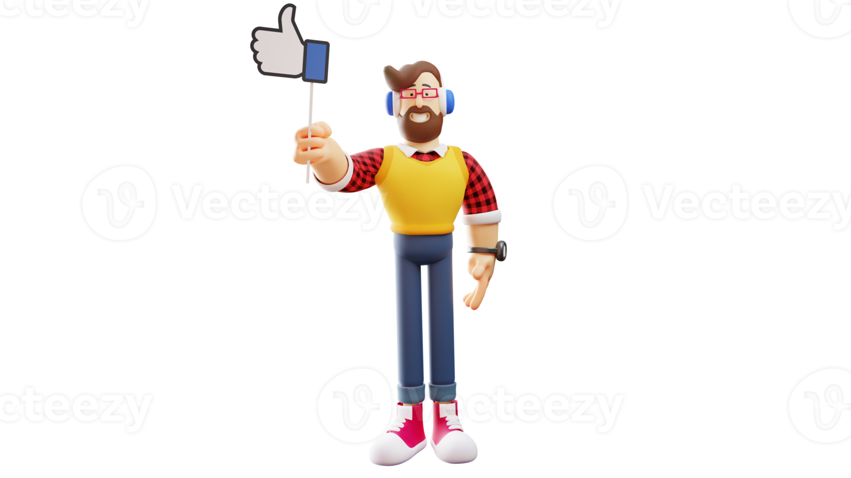 3D illustration. Stylish young 3D Male Cartoon Character. Stylish man standing holding like sign. The man smiled sweetly. 3D Cartoon Character png