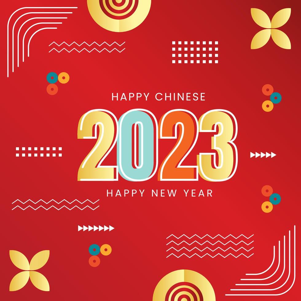 Happy Chinese New Year 2023 cover with modern abstract geometric design and background in retro style. happy new year greeting card banner for typography and 2023 resolutions. Vector illustration