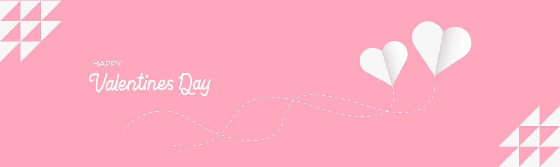 Pink theme minimalist happy valentines day banner. Valentine design with heart shaped icon. February 14th. Vector illustration