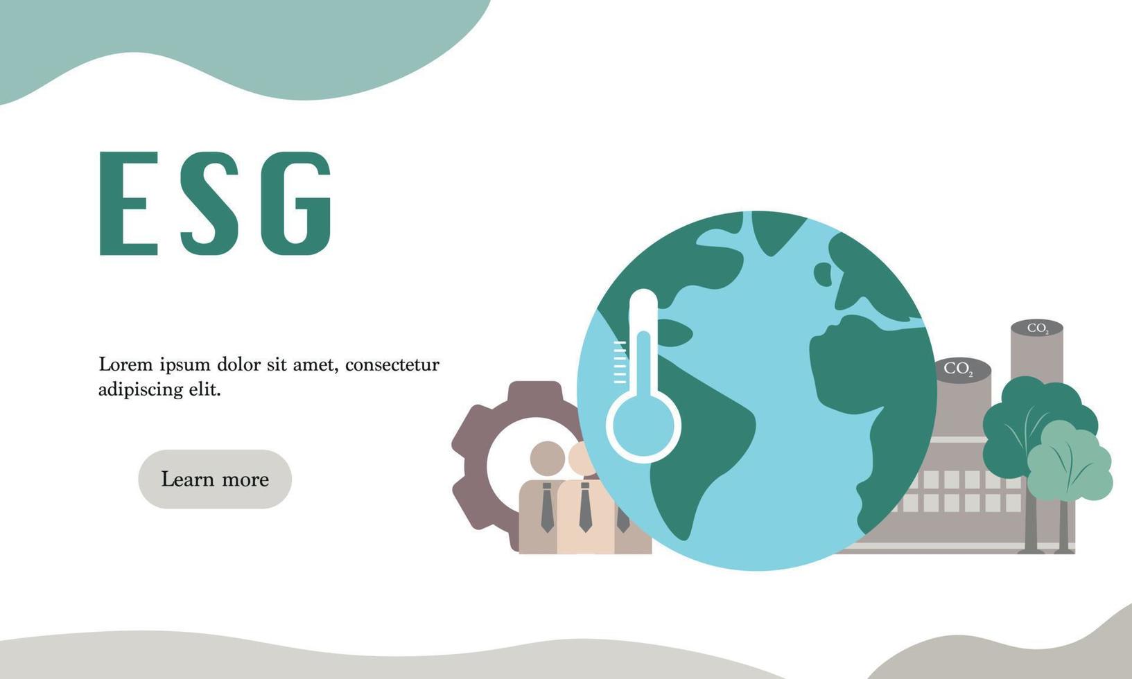 concepto esg. Banner informativo llama a conmemorar la contribución de esta empresa a los temas ambientales y sociales. ilustración vectorial vector