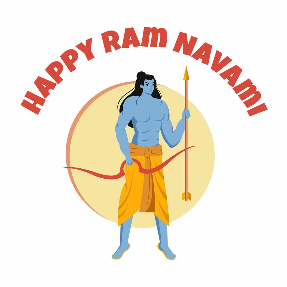 Happy Ram Navami. Indian god with bow and arrow. Festival. Traditional holiday. vector
