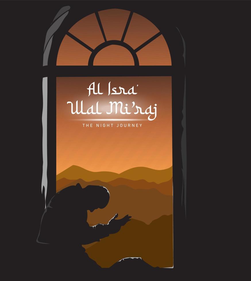 Al Isra wal Miraj Translate Night Journey of Prophet Muhammad Vector Illustration For Poster and Flyer Template, Isra Miraj Ceremony Simple Background