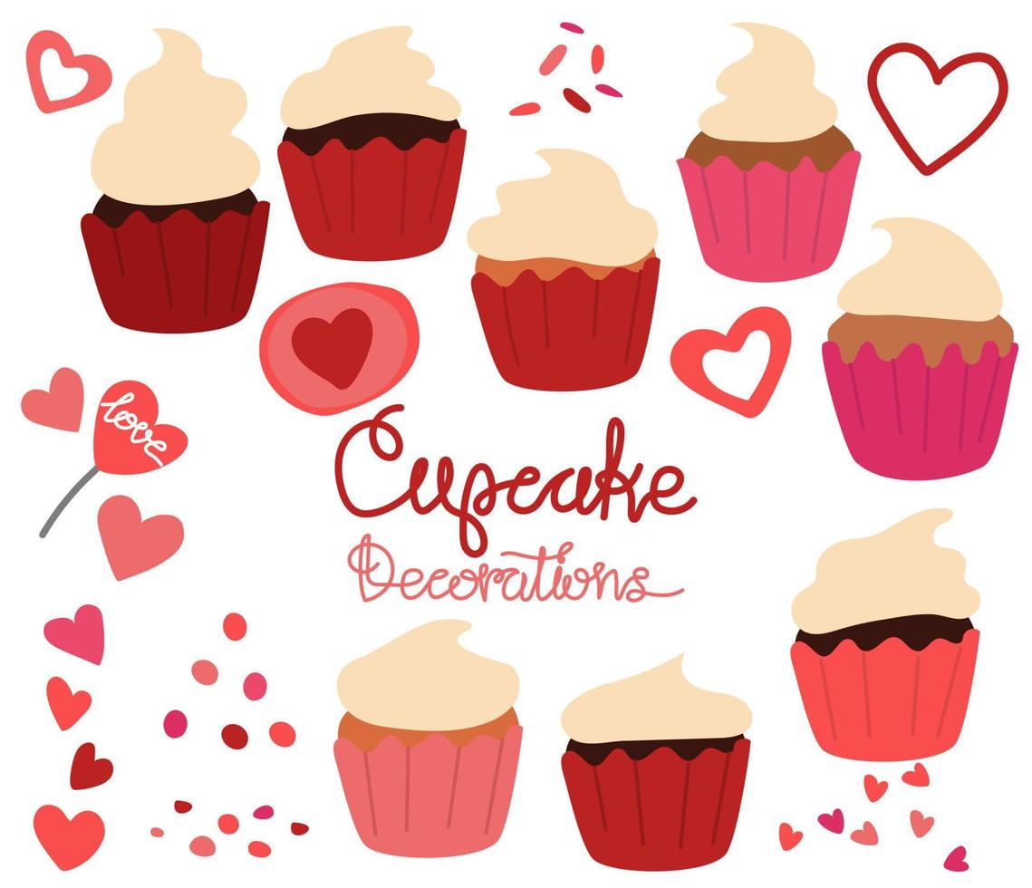 dulces cupcakes individuales. muffins cremosos con decoración. comida deliciosa. confitería. ilustración vectorial de pasteles dulces sobre un fondo blanco. ilustración para una postal vector