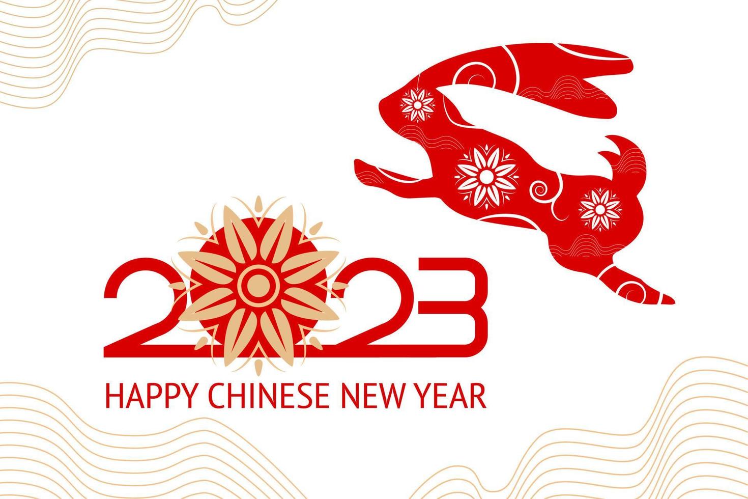 Happy Chinese New Year postcard with east zodiac sign of the rabbit, decorative card, invitation, greeting, web banner. vector