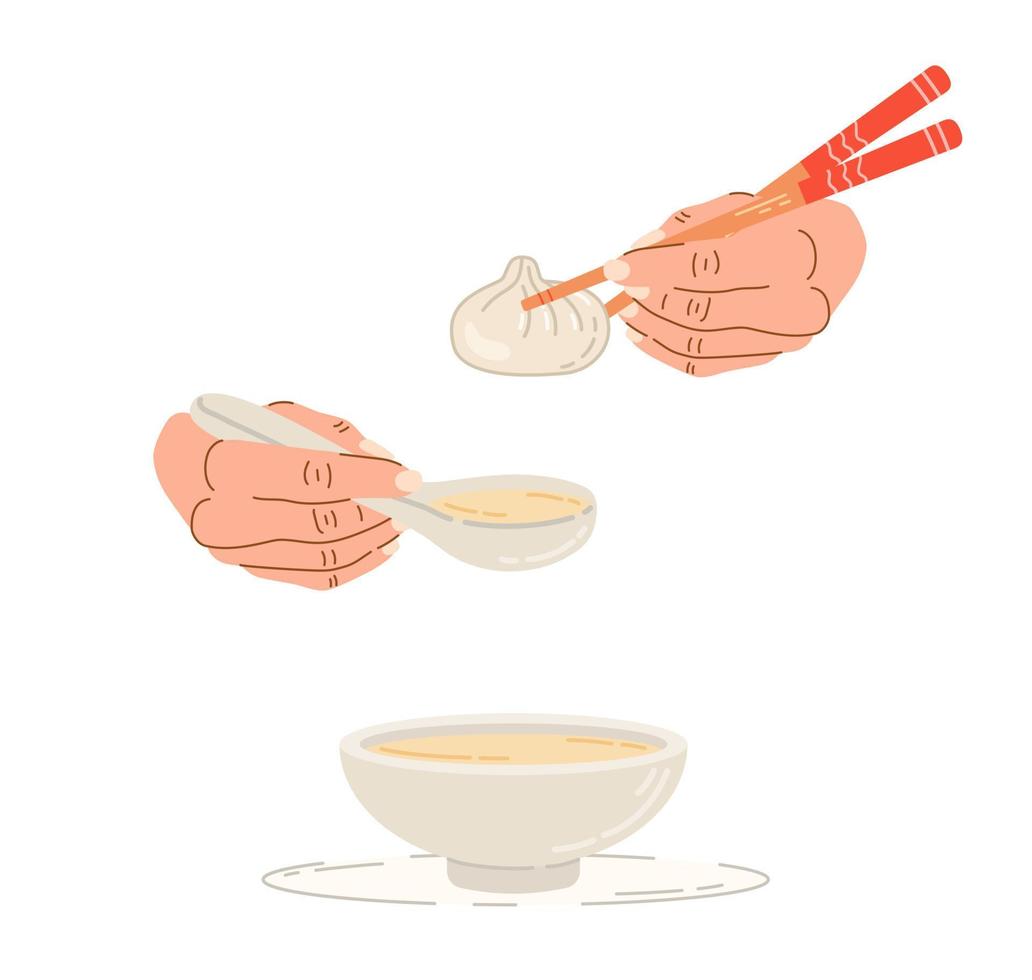 Eating chinese soup dumpling vector