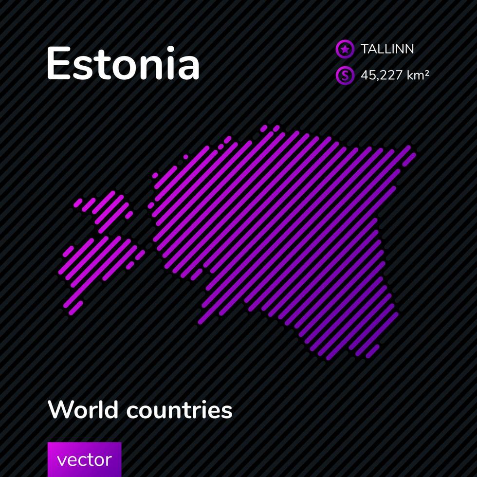 Vector abstract map of Estonia with violet striped texture and striped dark background