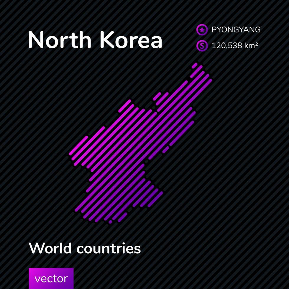 mapa abstracto vectorial de corea del norte con textura rayada violeta y fondo oscuro rayado vector